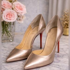 Christian Louboutin Iriza Gold Pumps — Iconic Side-Cut Red Bottom Heels 8